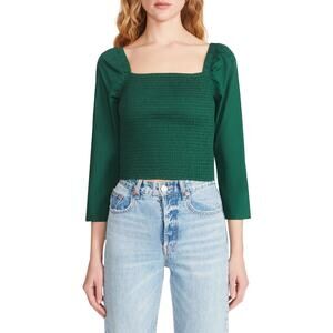 BB Dakota Smocked Puff Sleeve Top M Emerald Green‎ Cropped Minimalist Clean Girl